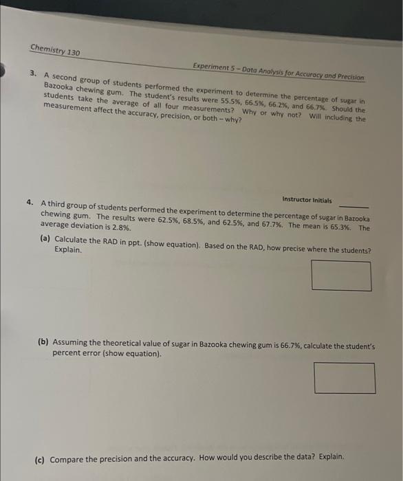  Chemistry 130 Experiment 5 - Data Analysis for Accuracy and Precision
