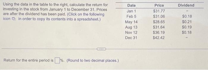  Using the data in the table to the right, calculate the