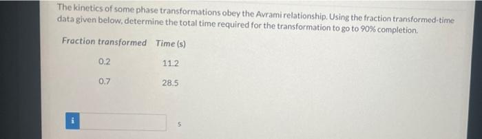 need help please asap The kinetics of some phase transformations obey the