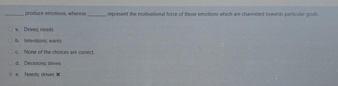  a. Drives; needs b. Intentions; wants c. None of the choices