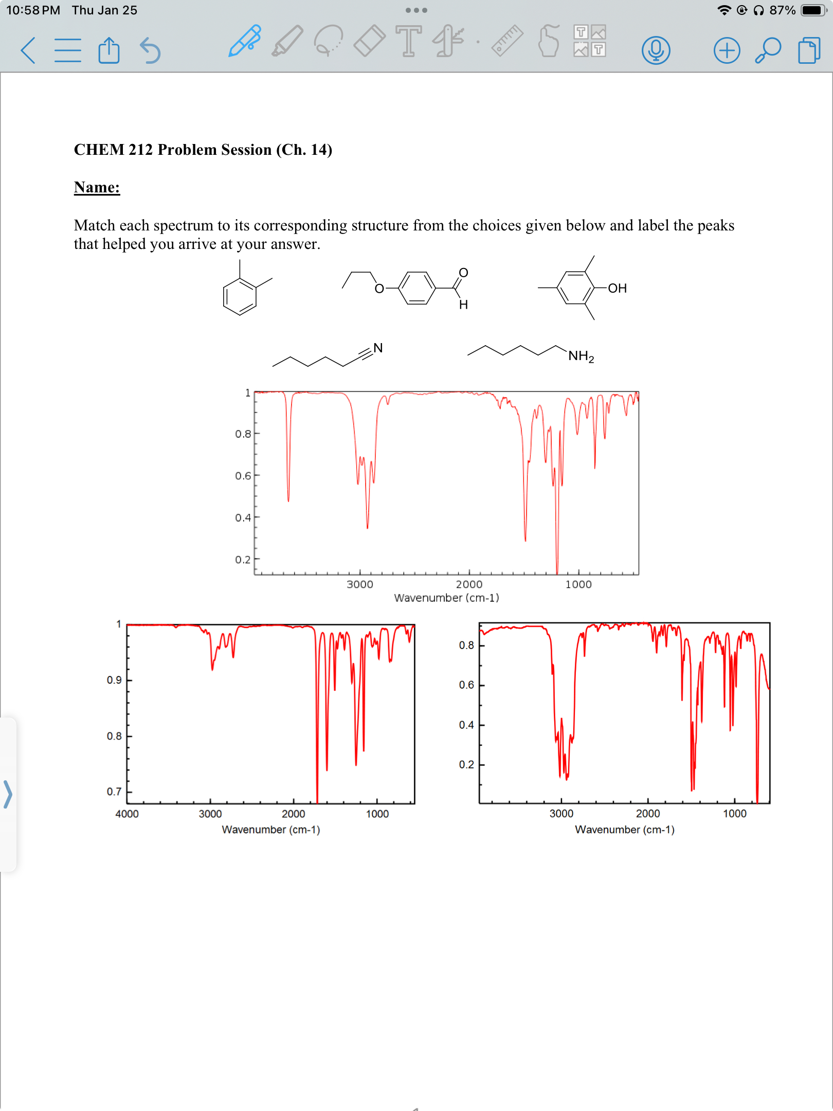  Match each spectrum to its corresponding structure from the choices given