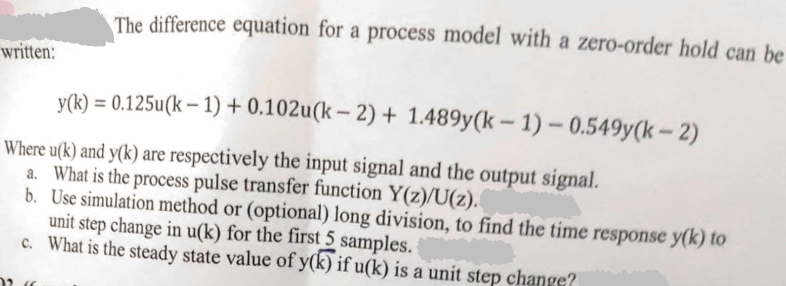 The difference equation for a process model with a zero-order hold