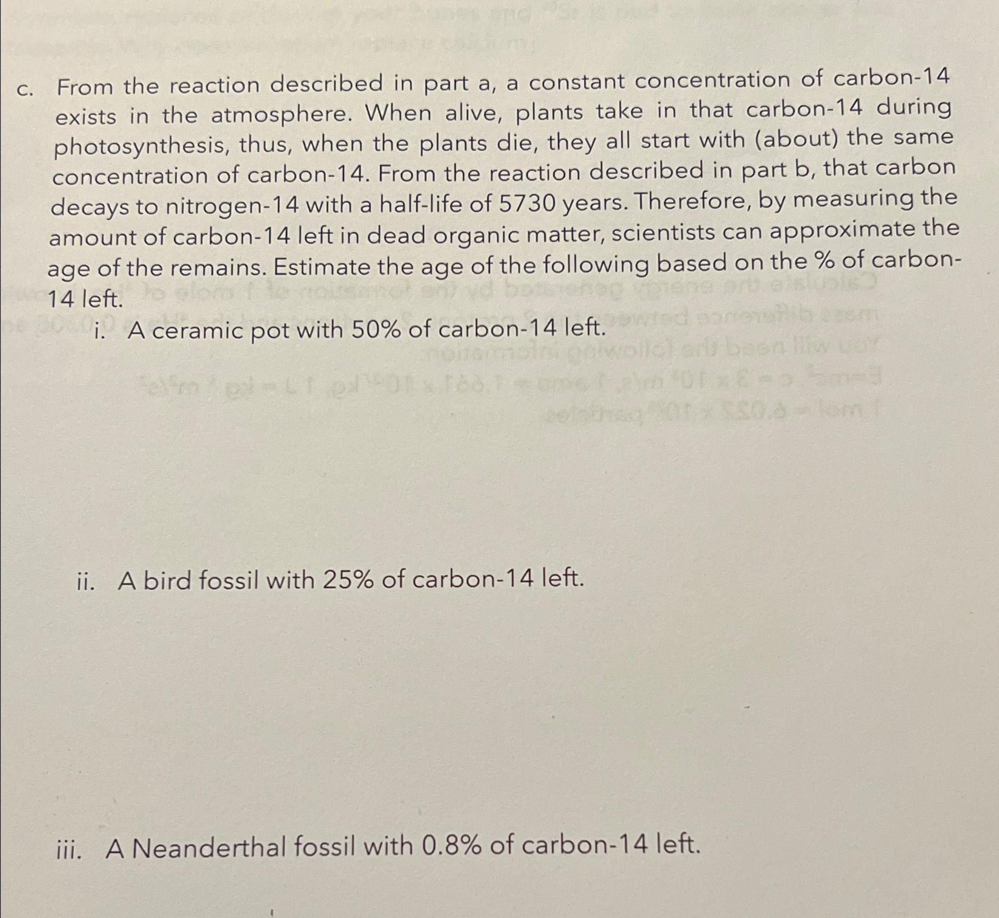  c. From the reaction described in part a, a constant concentration
