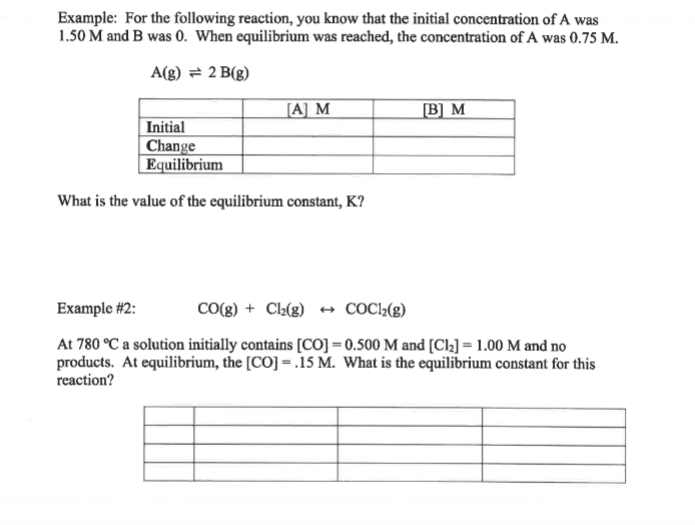 Example: For the following reaction, you know that the initial concentration
