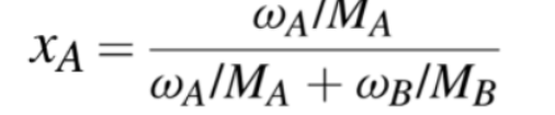  xA=AMAAMA+BMB convert the following to mass fraction equation W(A) 