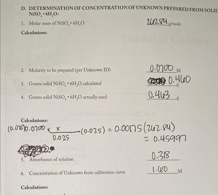 OF CONCENTRATION OF LIQUID UNKNOWN: Unknown ID. 240 Absorbance 1. Determine the