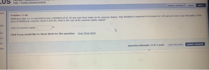  U Hele System Announcements PRINTER VERSION BACK NEKTE Problem 13.06 Wildhorse