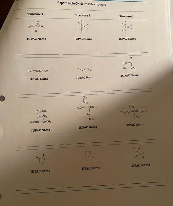 Possible Isomers? Report Table ON.5: Possible Isomers Structure 1 Structure 2 Structure