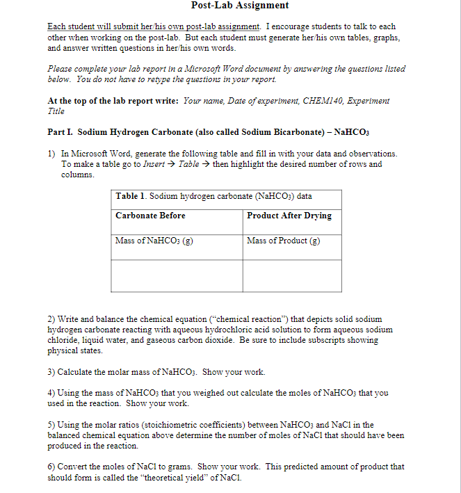  Post-Lab Assignment Each student will submit her his own post-lab assignment.