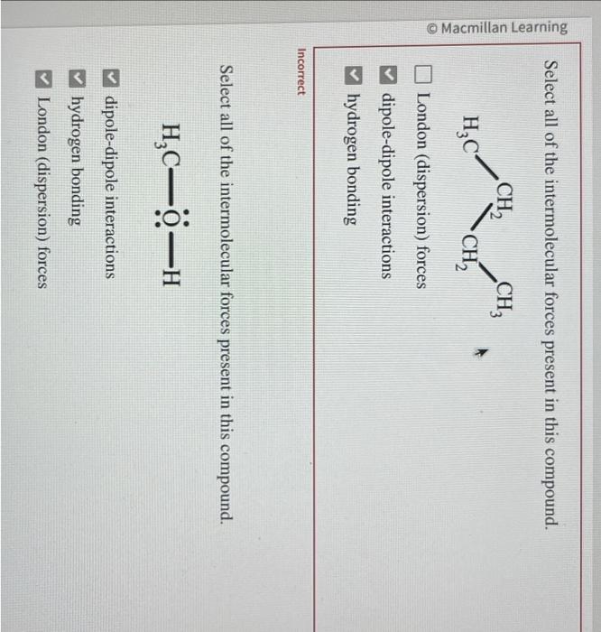 please help Select all of the intermolecular forces present in this compound.