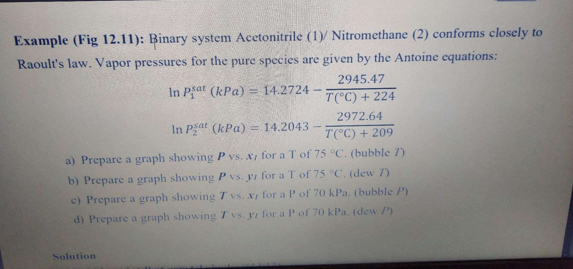 (Fig 12.11): Binary system Acetonitrile (1)/Nitromethane (2) conforms closely to ''s