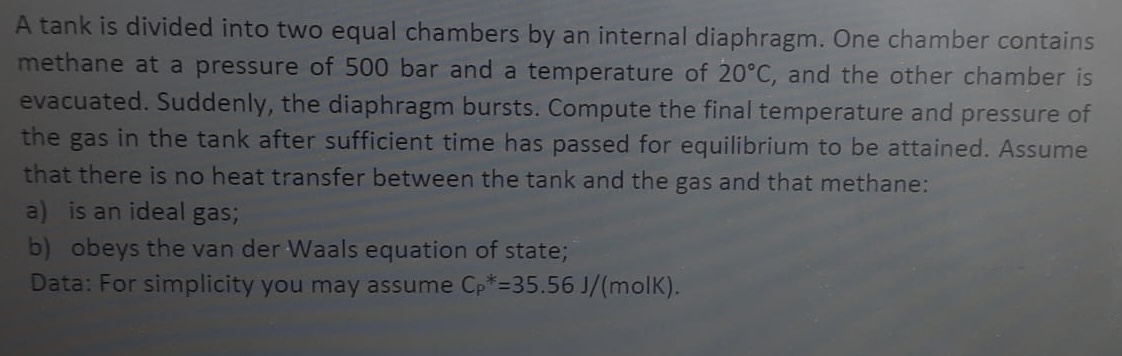 Please show all steps A tank is divided into two equal chambers