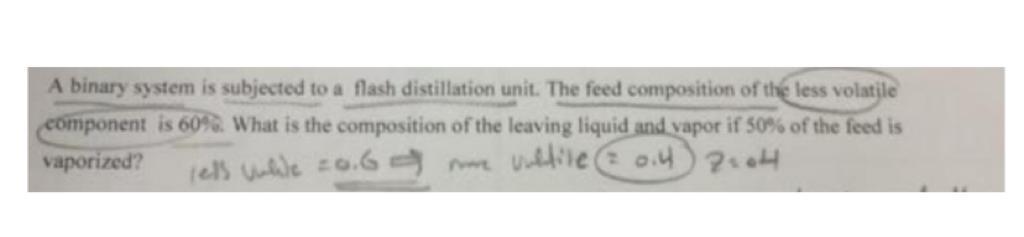  A binary system is subjected to a flash distillation unit. The