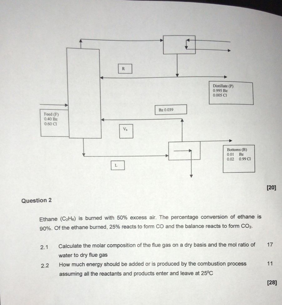  Question 2 Ethane (C2H6) is burned with 50% excess air. The
