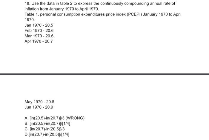  18. Use the data in table 2 to express the continuously