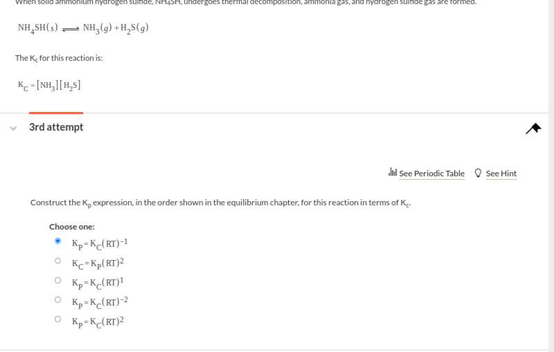  Construct the Kp expression, in the order shown in the equilibrium