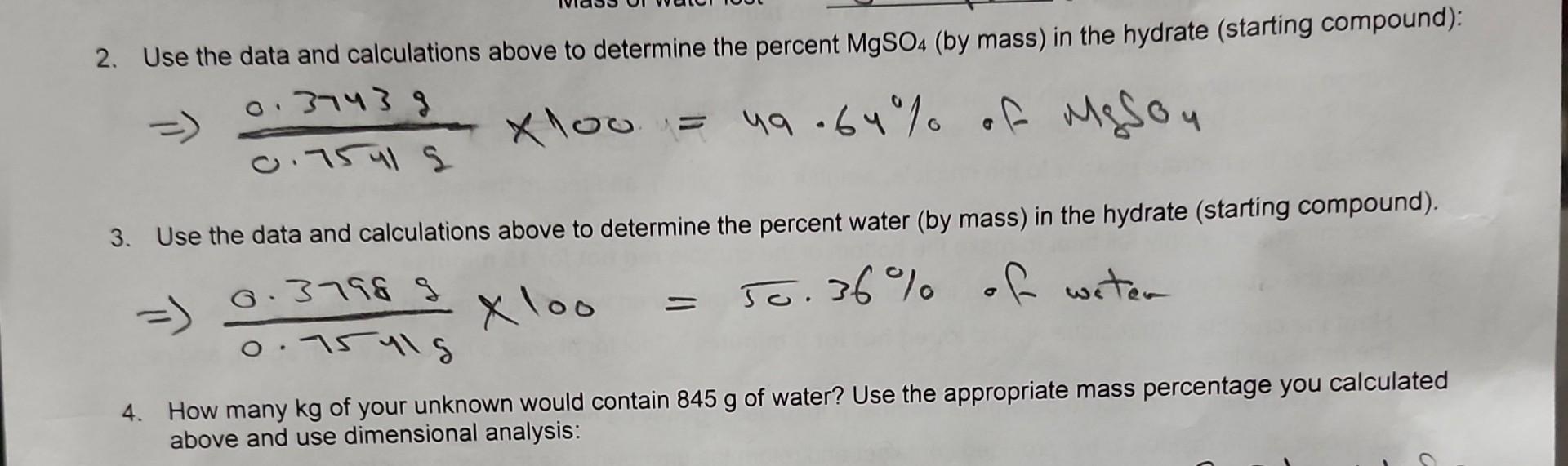 Solve Queation 4 please. 2. Use the data and calculations above to