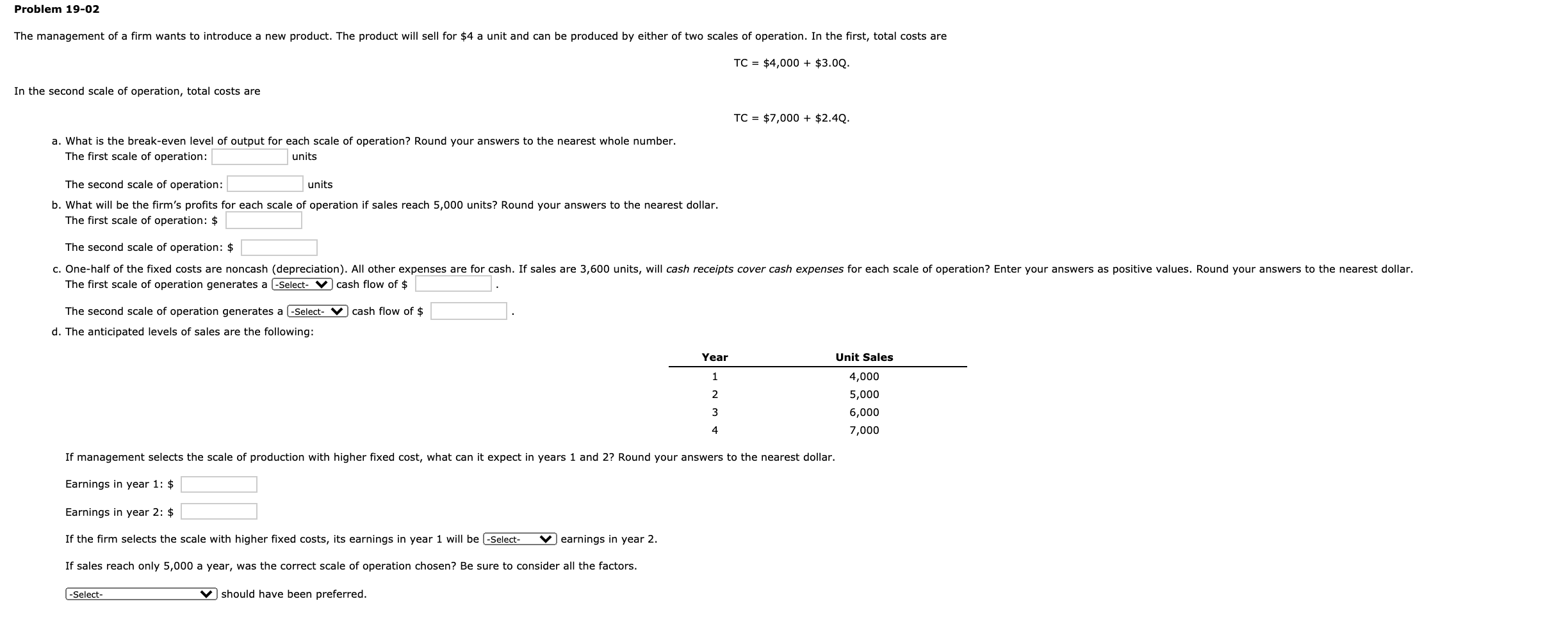 Please help with explanations! Thank you! Problem 19-02 The management of a