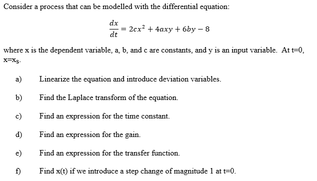 Consider a process that can be modelled with the differential equation: