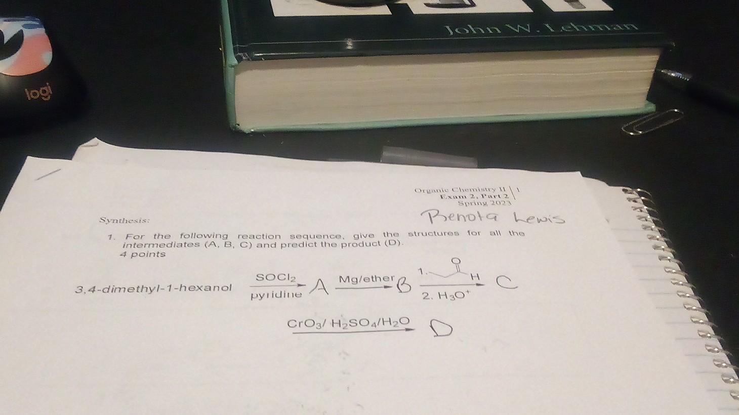 For the following reaction sequence , give the structures for all
