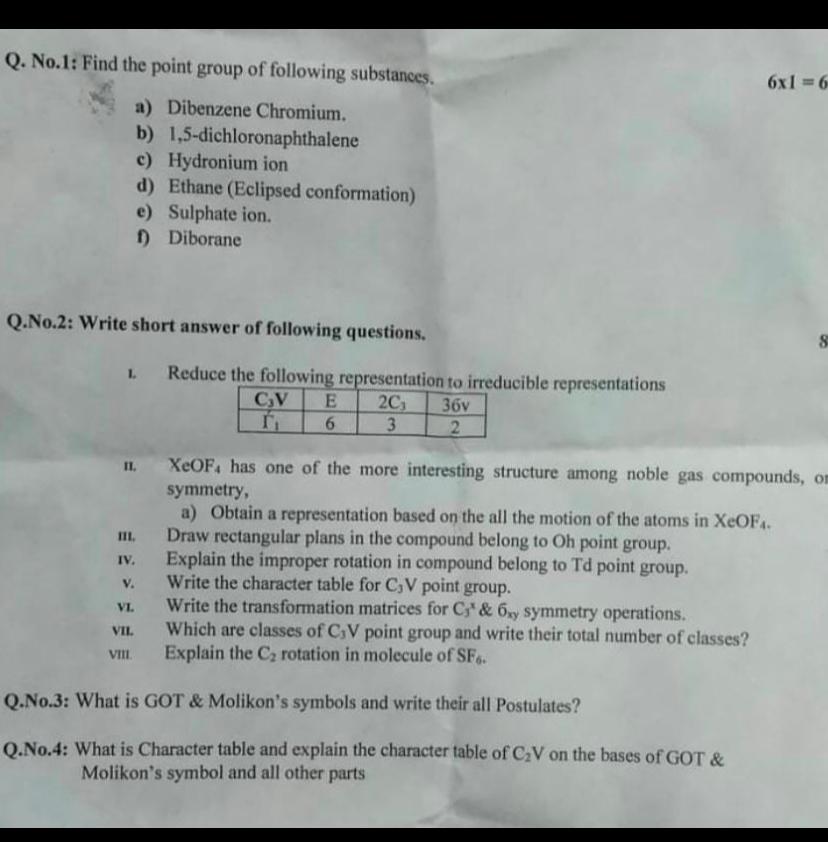  Q. No.1: Find the point group of following substances. a) Dibenzene