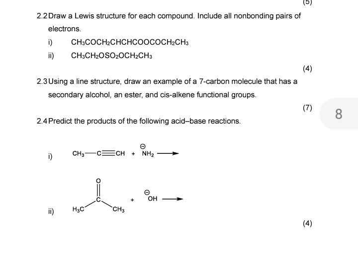 2.2Draw a Lewis structure for each compound. Include all nonbonding pairs