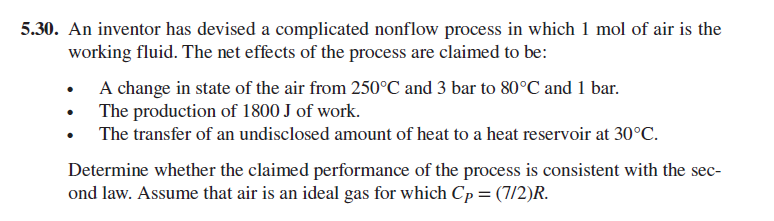 5.30. An inventor has devised a complicated nonflow process in which