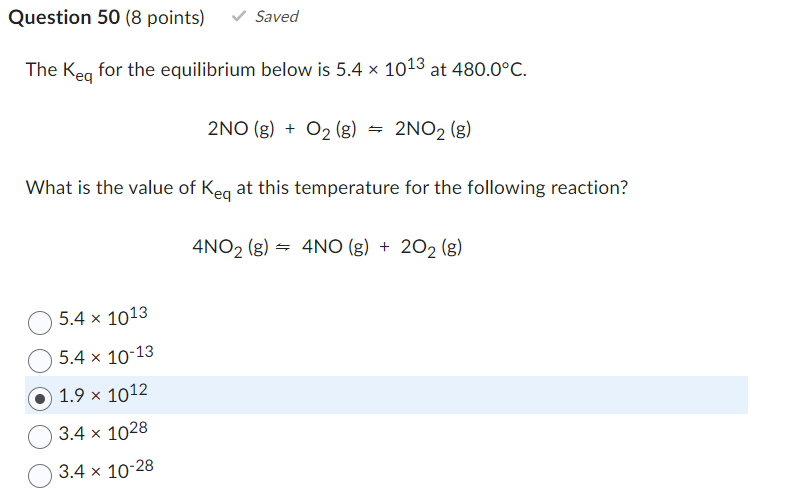 Can someone please answer this? The Keq for the equilibrium below is