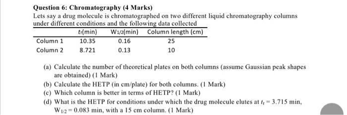 answer step by step please Question 6: Chromatography (4 Marks) Lets say