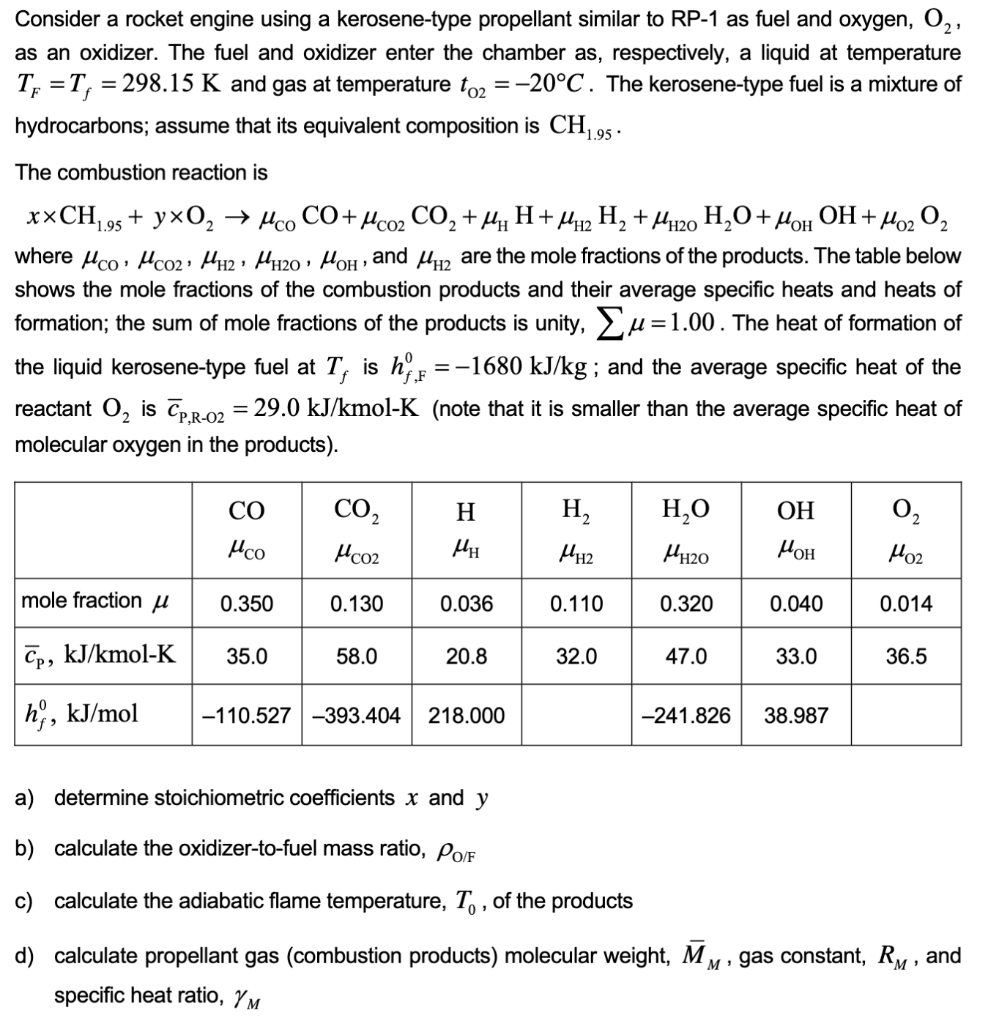  Consider a rocket engine using a kerosene-type propellant similar to RP-1