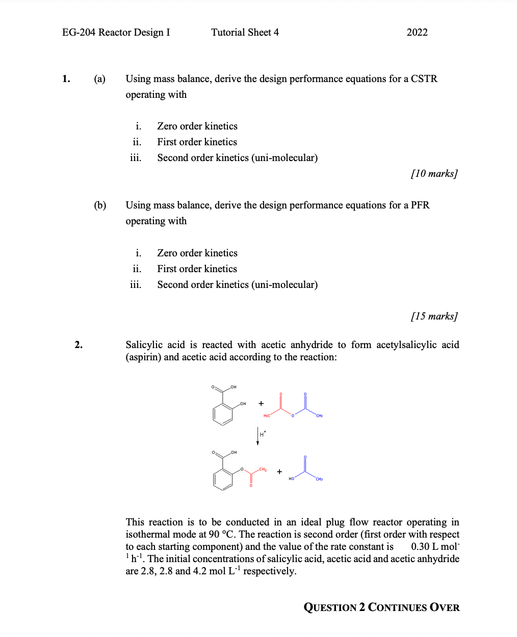  EG-204 Reactor Design I Tutorial Sheet 4 2022 1. (a) Using