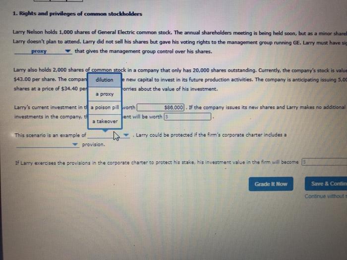 of common stockholders Larry Nelson holds 1,000 shares of General Electric common