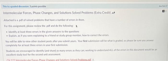  Intermolecular Forces, Phase Changes, and Solutions Solved Problems (Extra Credit) At