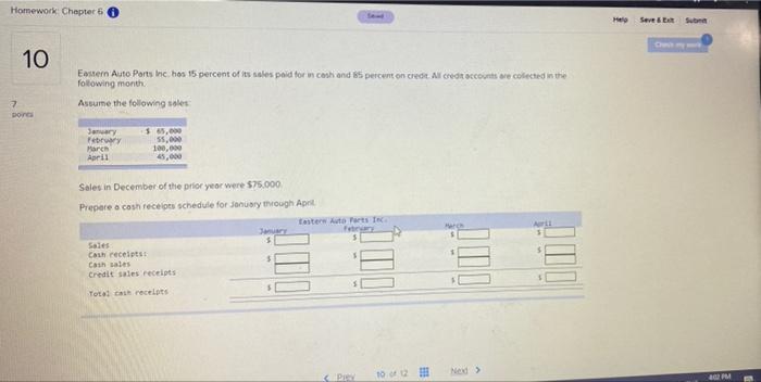  Homework Chapter 6 Helseve & Sub 10 Eastern Auto Parts Inc.