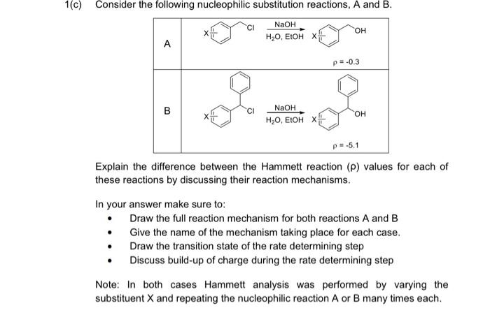  Explain the difference between the Hammett reaction () values for each