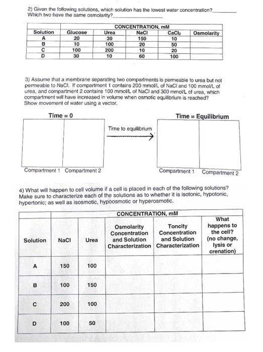  2) Given the following solutions, which solution has the lowest water