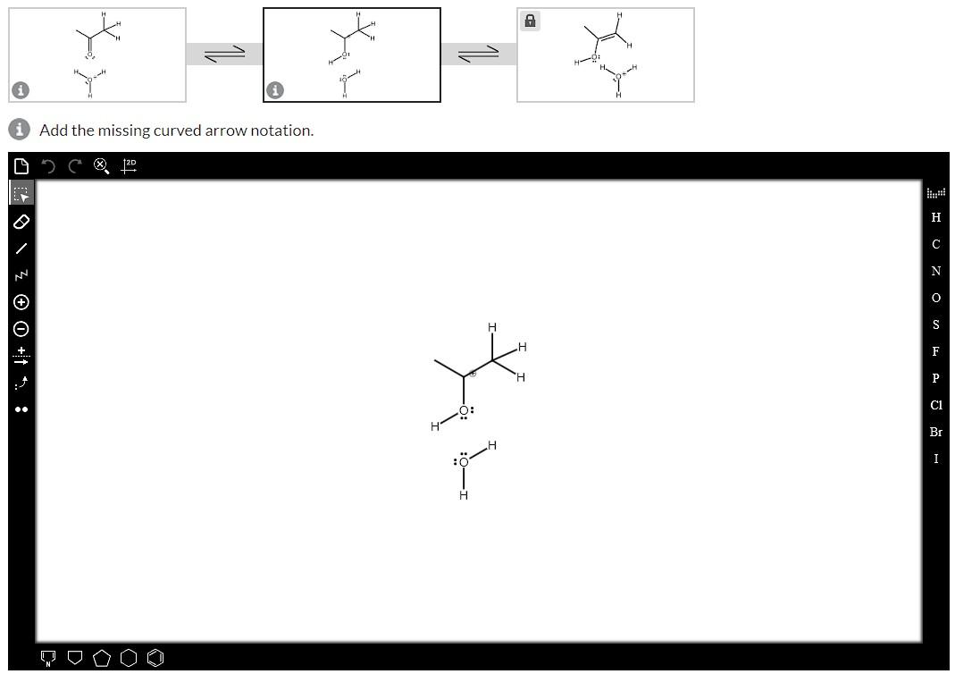 This reversible reaction is called a tautomerization. Complete the acid-catalyzed mechanism for