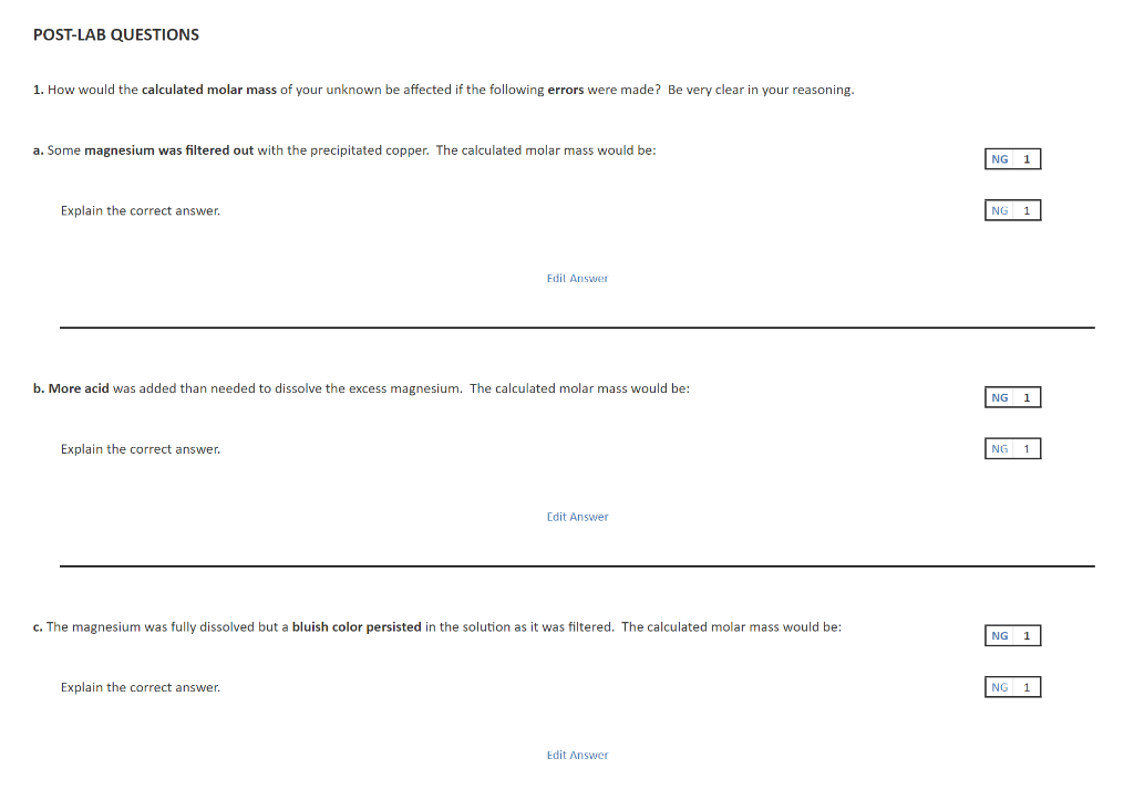 Unknown Edit Answer Mass (g) of Unknown 0.52 Edit Mass (g) of