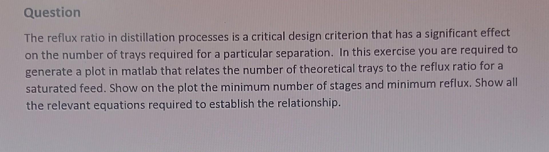  i need a full detailed solution please Question The reflux ratio