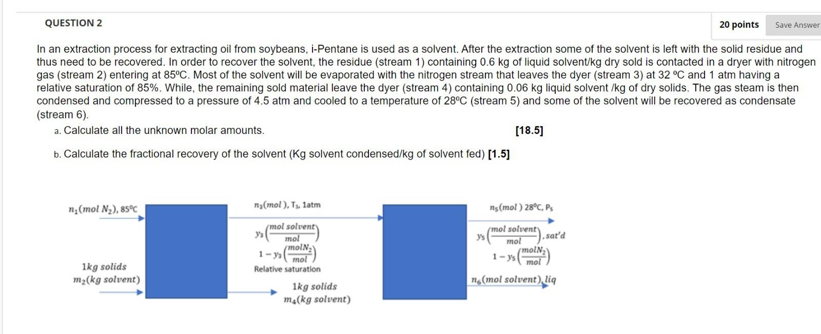 q2 QUESTION 2 20 points Save Answer In an extraction process for