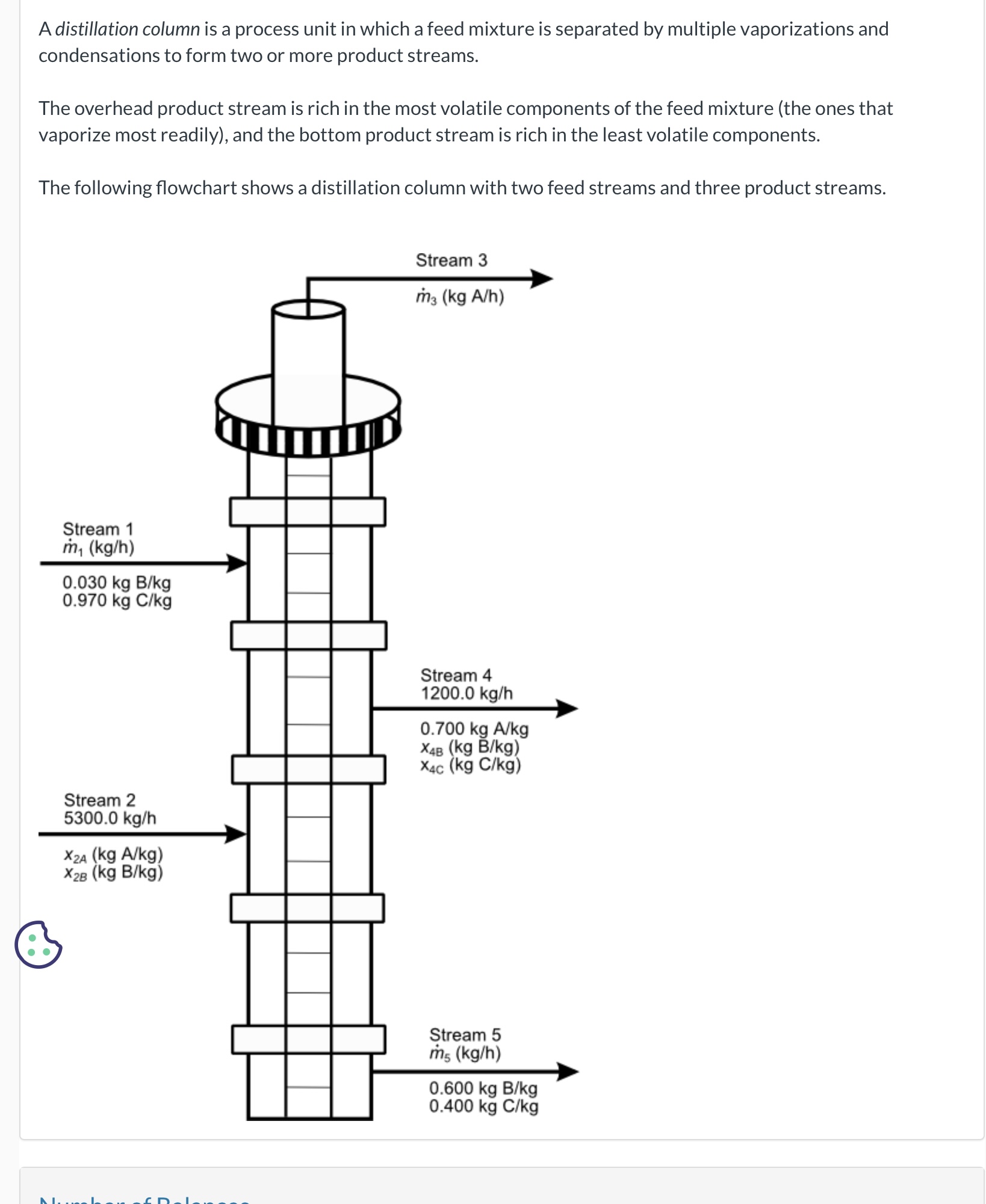  A distillation column is a process unit in which a feed