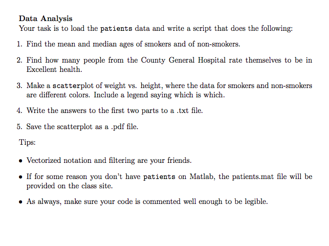 "Matlab" Please help writing matlab code with following the instructions. Data