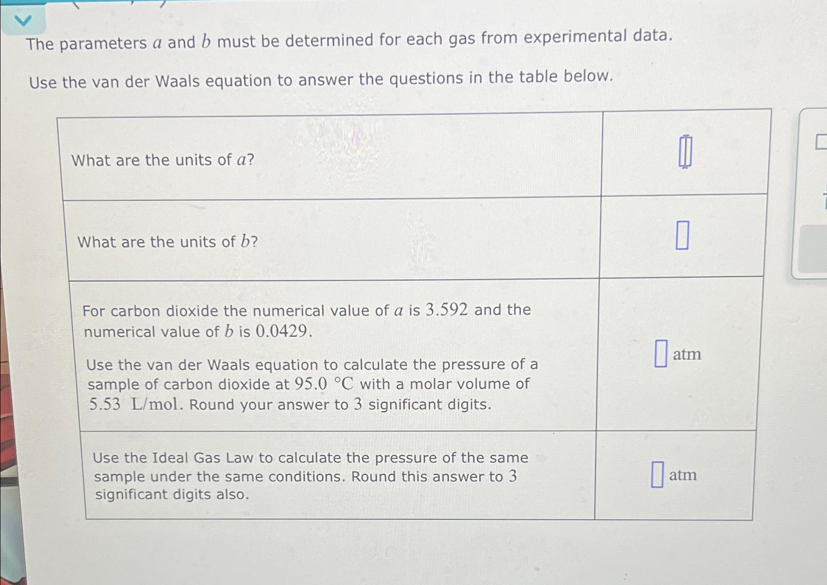  The parameters a and b must be determined for each gas