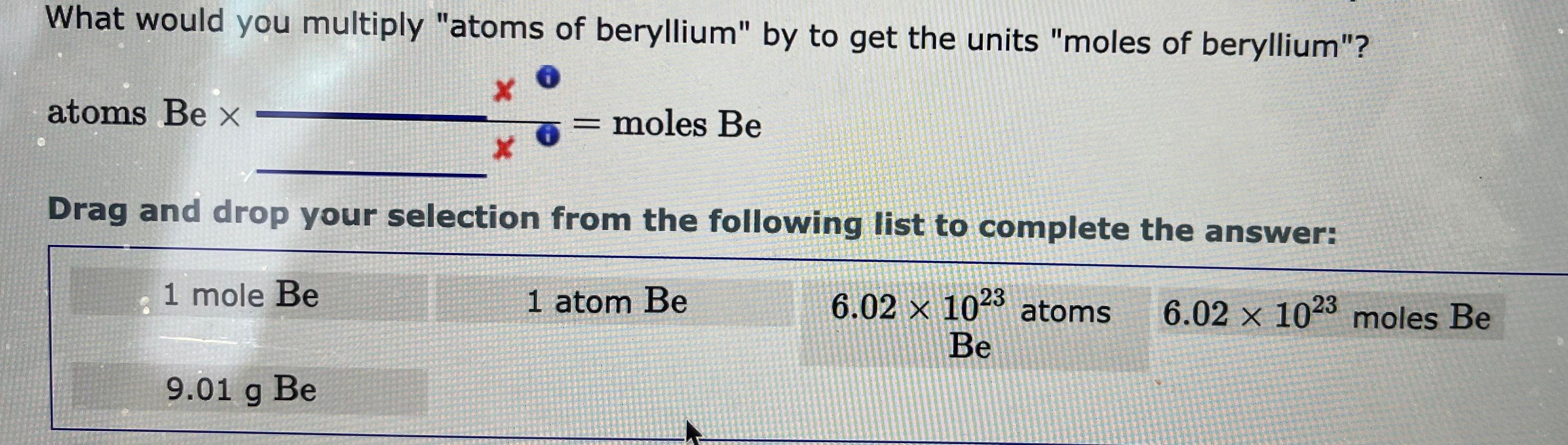 you multiply "moles of silicon" by to get the units "atoms of