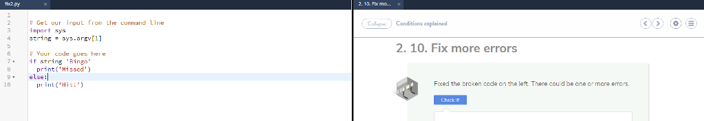 Fix the broken code using Python. fix3 pyx 2. 10. Fix mo...X