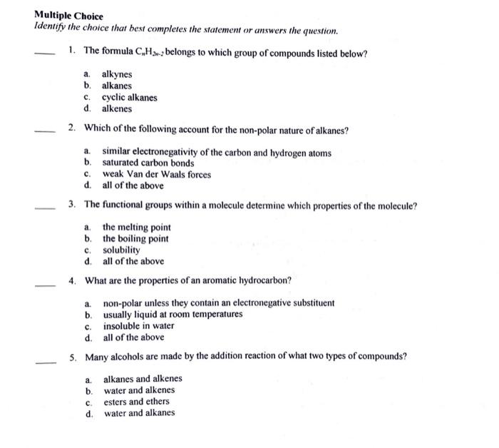 4&5 Multiple Choice Identify the choice that best completes the statement or