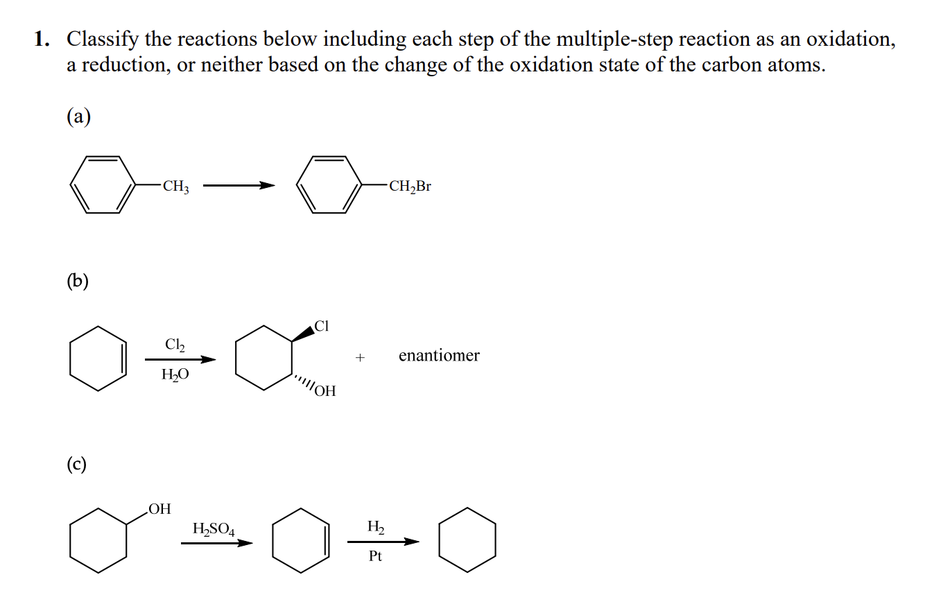  Classify the reactions below including each step of the multiple-step reaction