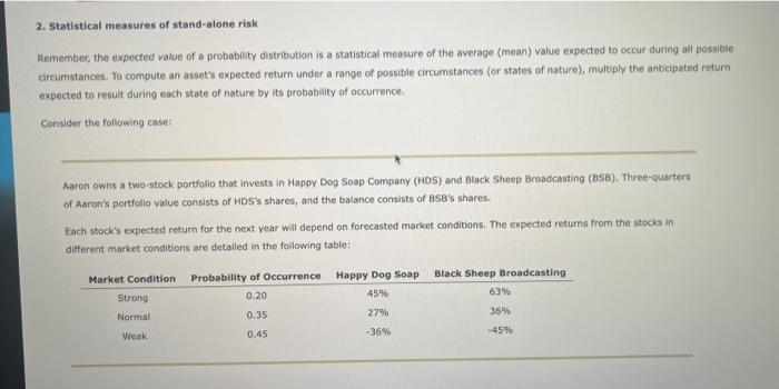  2. Statistical measures of stand-alone risk Remember, the expected value of