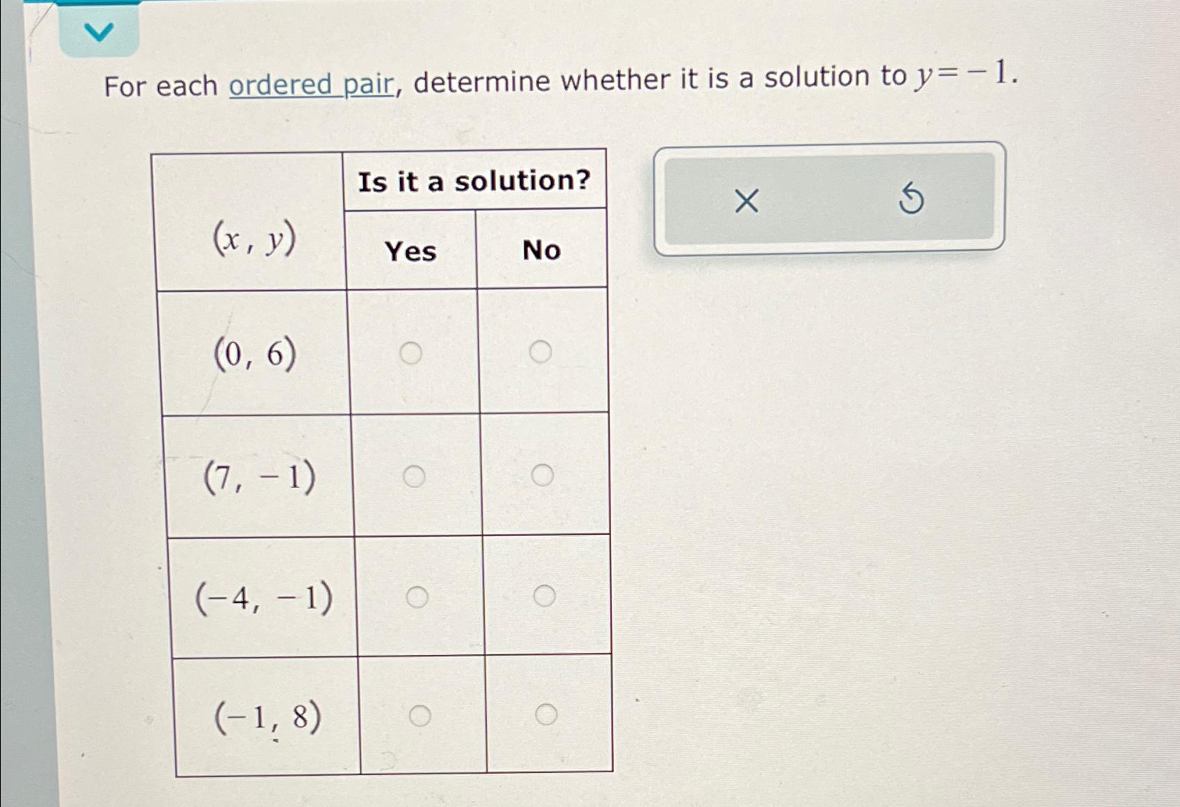  For each ordered pair, determine whether it is a solution to