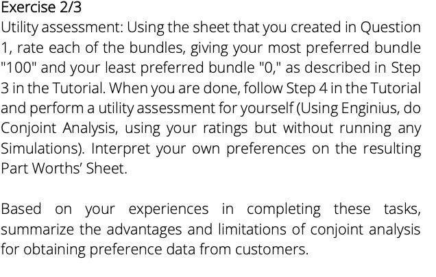  Exercise 23 Utility assessment: Using the sheet that you created in
